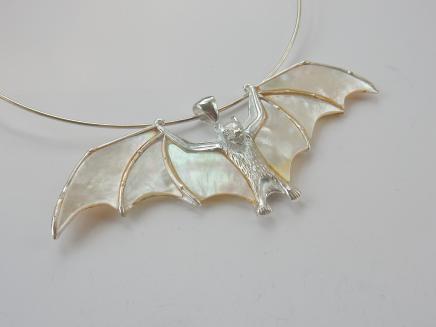 Photo of Sterling Silver & Mother of Pearl Bat Necklace