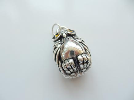 Photo of Sterling Silver Owl with Glass Eyes Pendant