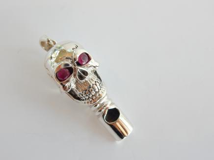 Photo of Sterling Silver & Ruby Gothic Skull Whistle
