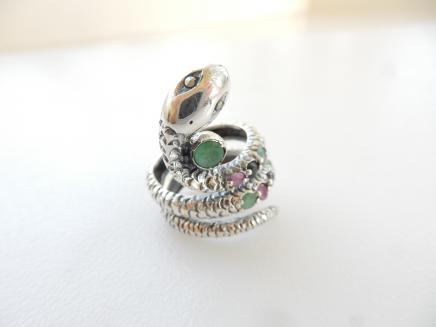 Photo of Sterling Silver Ruby & Turquoise Snake Ring