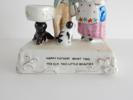 Photo of Victorian Porcelain Fairing Happy Father Two Little Beauties