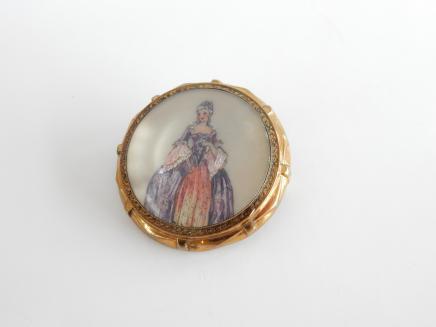 Photo of Antique Celluloid Hand Painted Lady Brooch by TLM