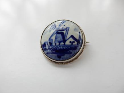 Photo of Vintage Delft Blue & White Windmill Brooch