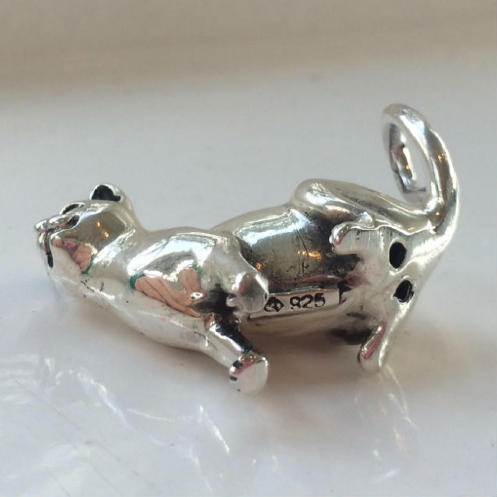 0.87 in x 0.75 in Jewel Tie Sterling Silver Antiqued Cat Charm