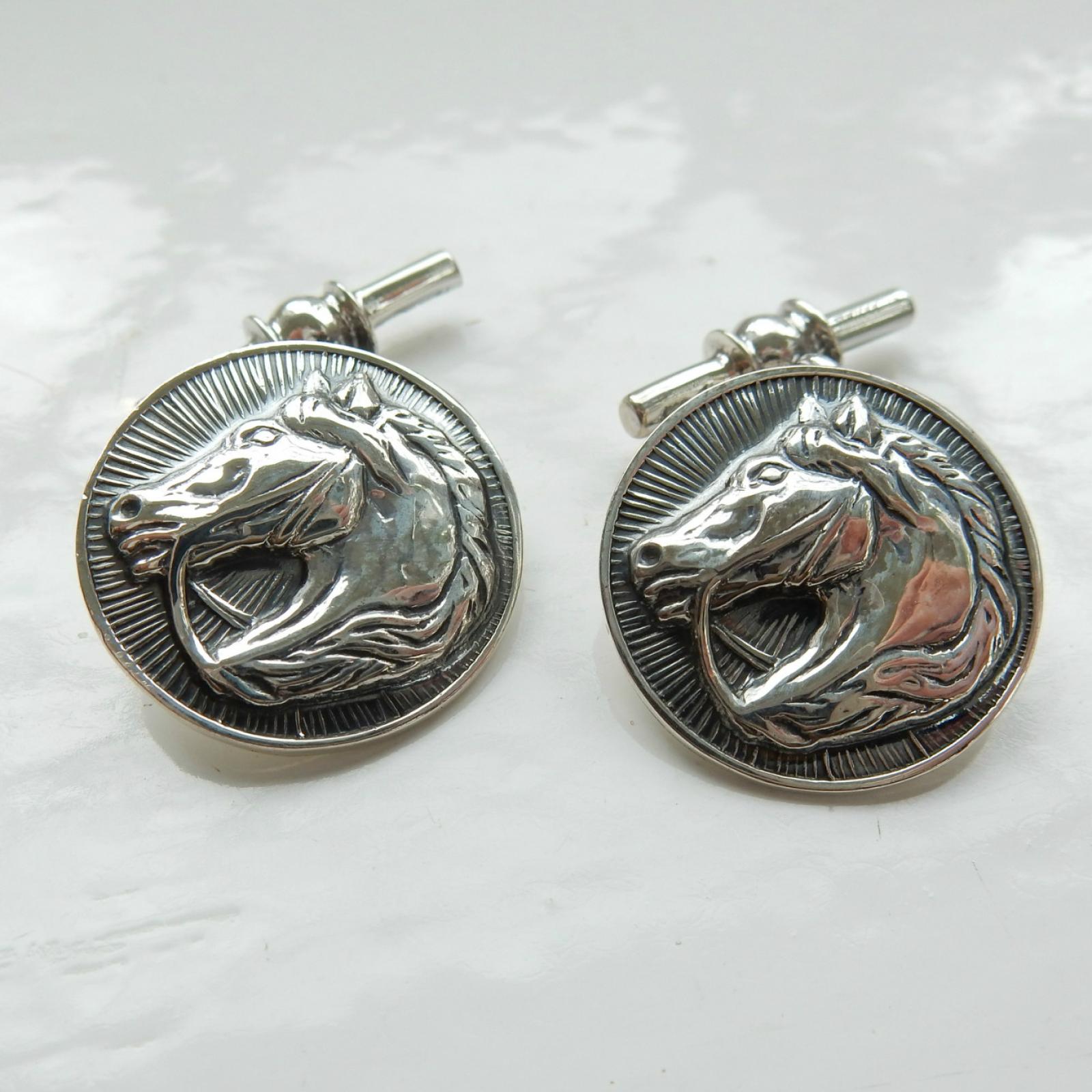 Photo of Pair Solid Silver Horse Cufflinks