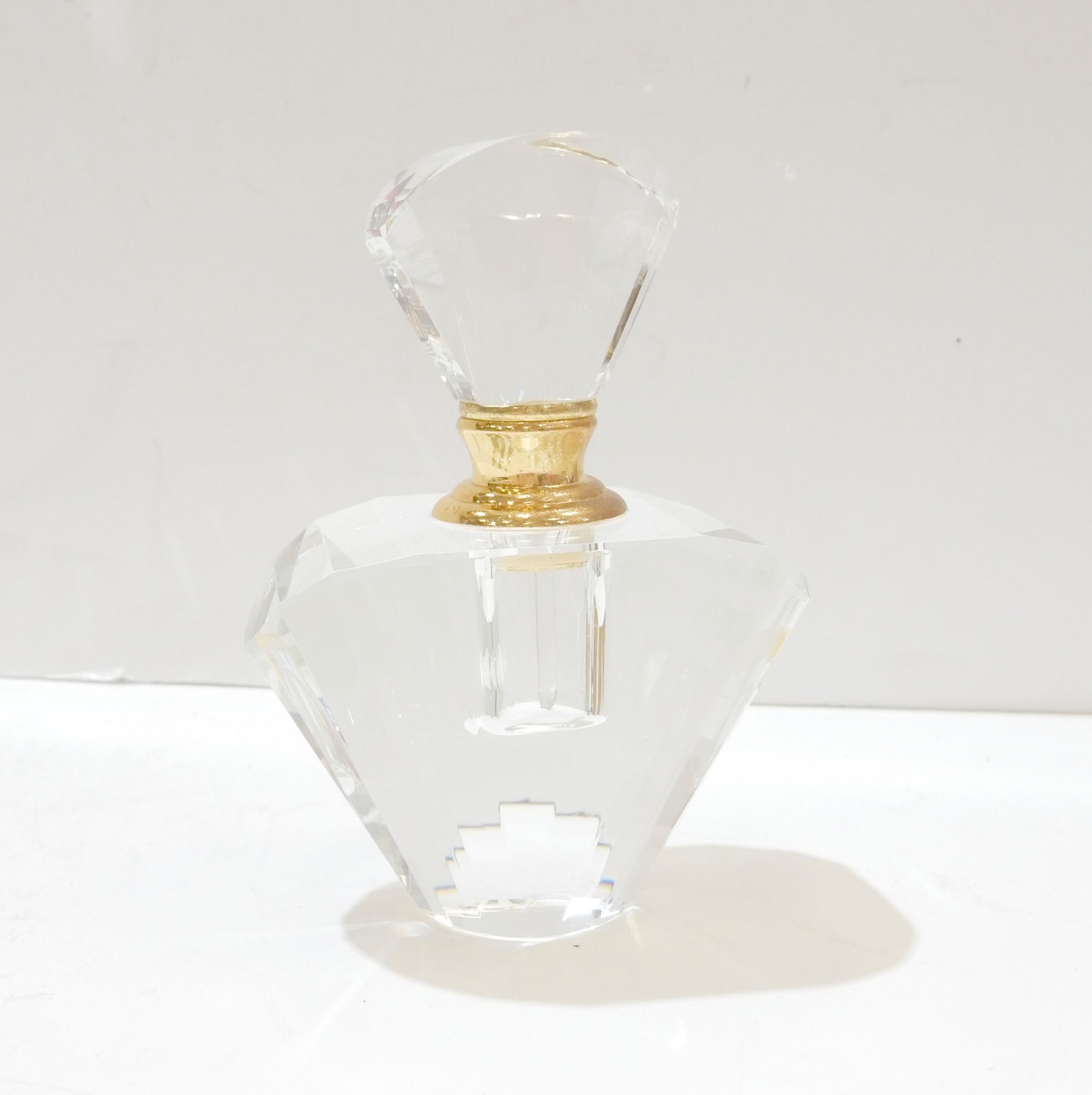 Photo of Art Deco Crystal Glass Gold Perfume Bottle Scent Bottle with Dibber