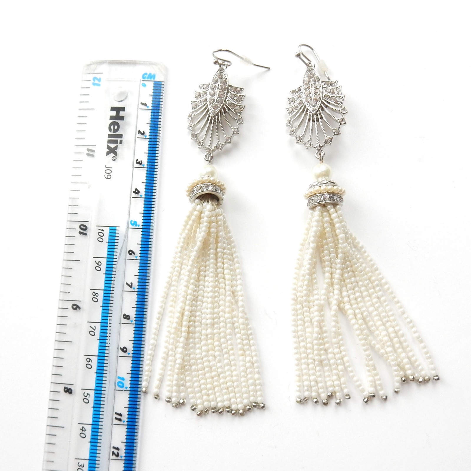 Photo of Art Deco Flapper Droplet Earrings Faux Pearl Costume Jewelery