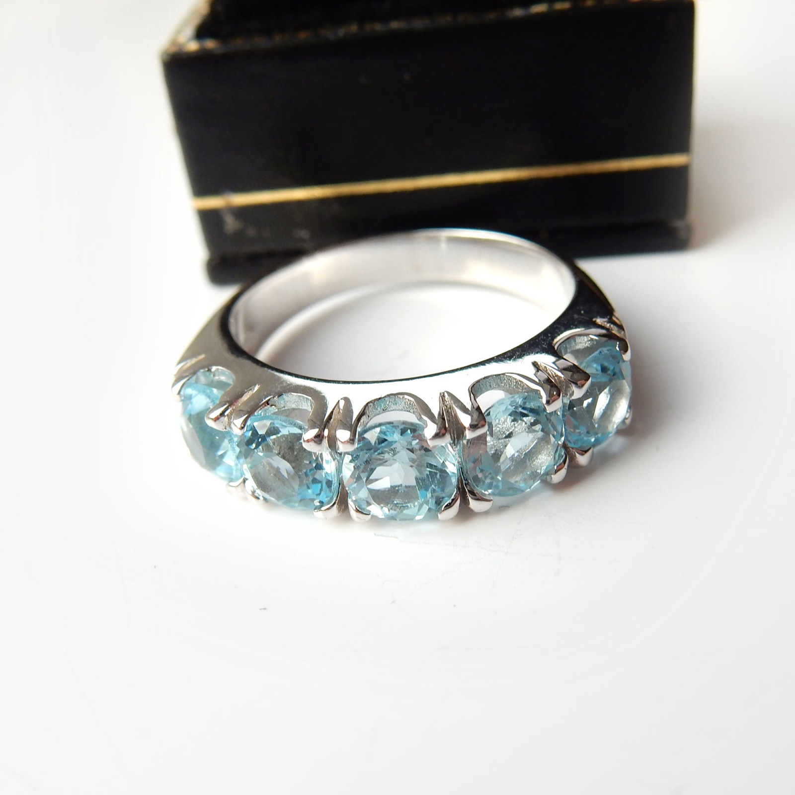 Photo of Blue Topaz Half Eternity Ring Solid Silver Size 8