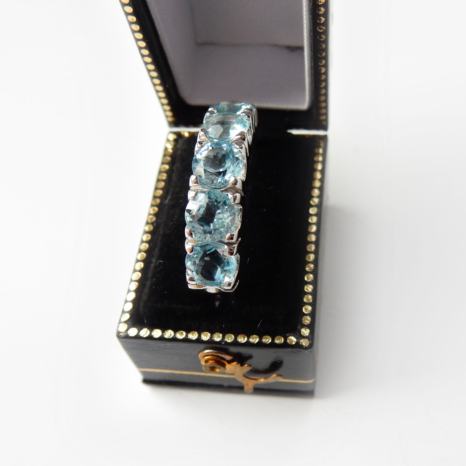 Photo of Blue Topaz Half Eternity Ring Solid Silver Size 8