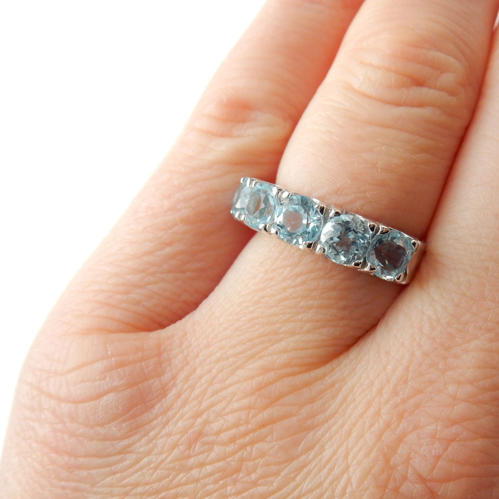 Photo of Blue Topaz Half Eternity Ring Solid Silver Size 8