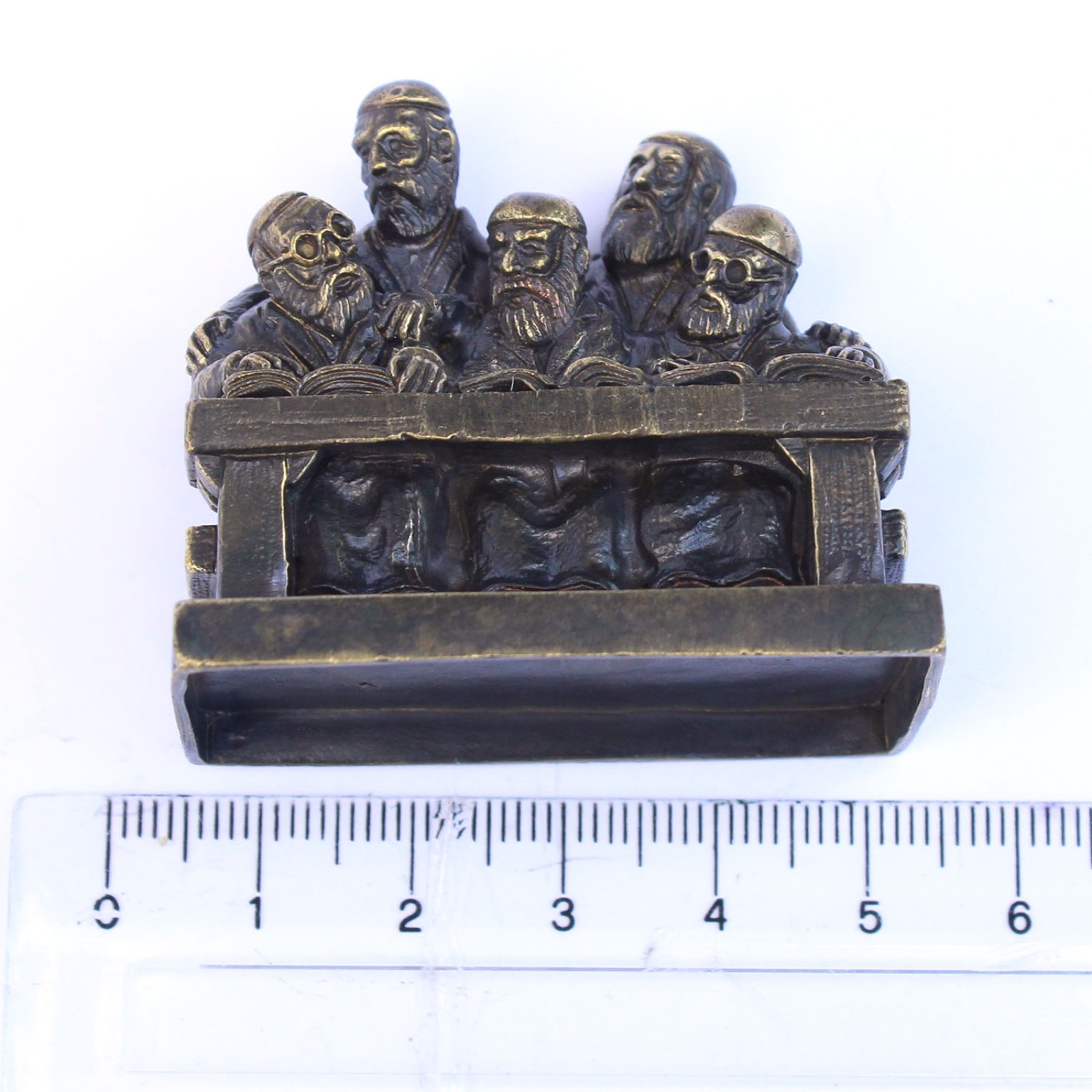 Photo of Brass Judaica Men Reading Scripture Figurine Ornament