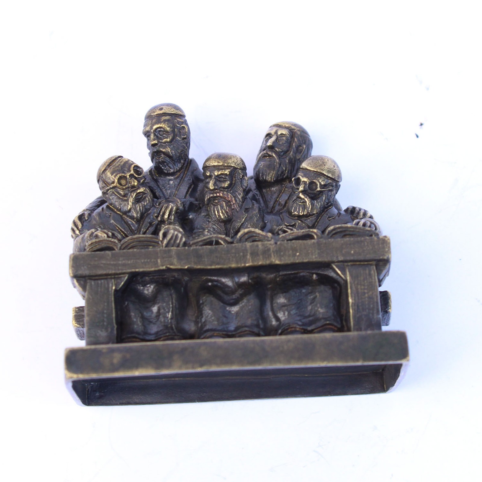 Photo of Brass Judaica Men Reading Scripture Figurine Ornament