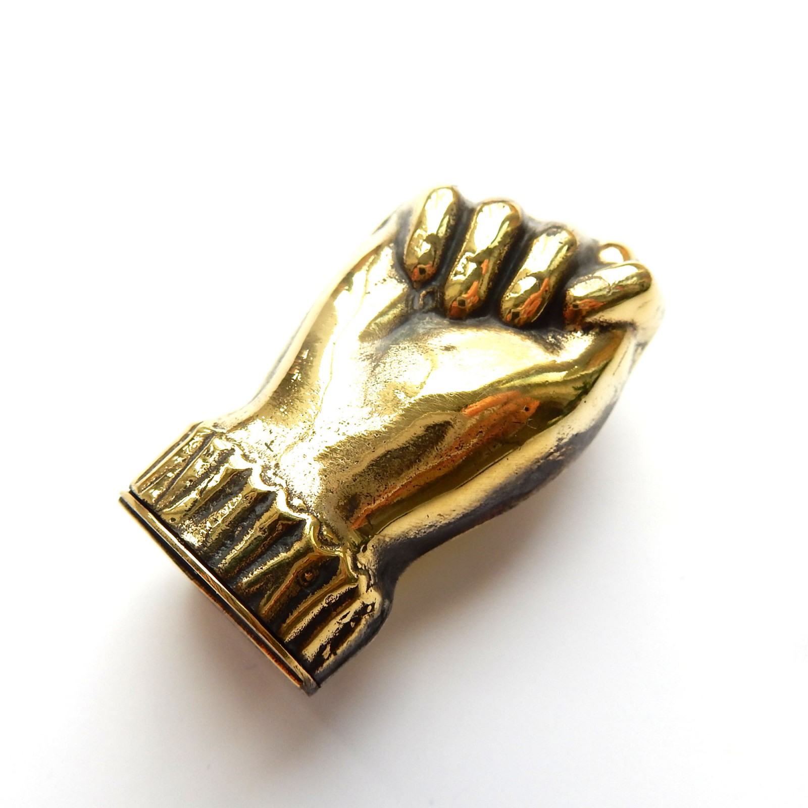 Photo of Brass Mano Figa Fist Hand Vesta Match Safe Snuff Box