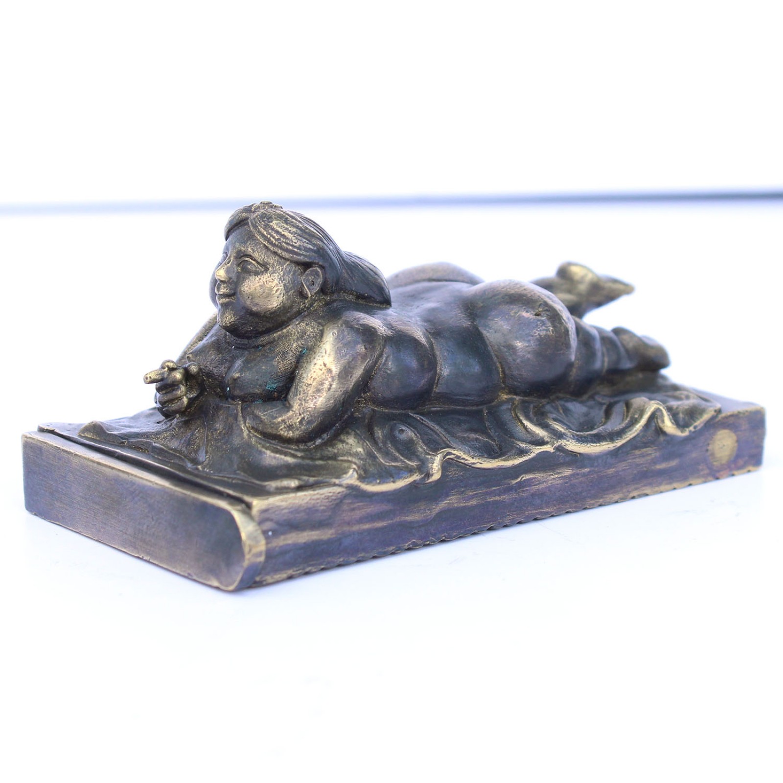 Photo of Brass Sculptural Smoking Nude Lady Vesta Match Safe
