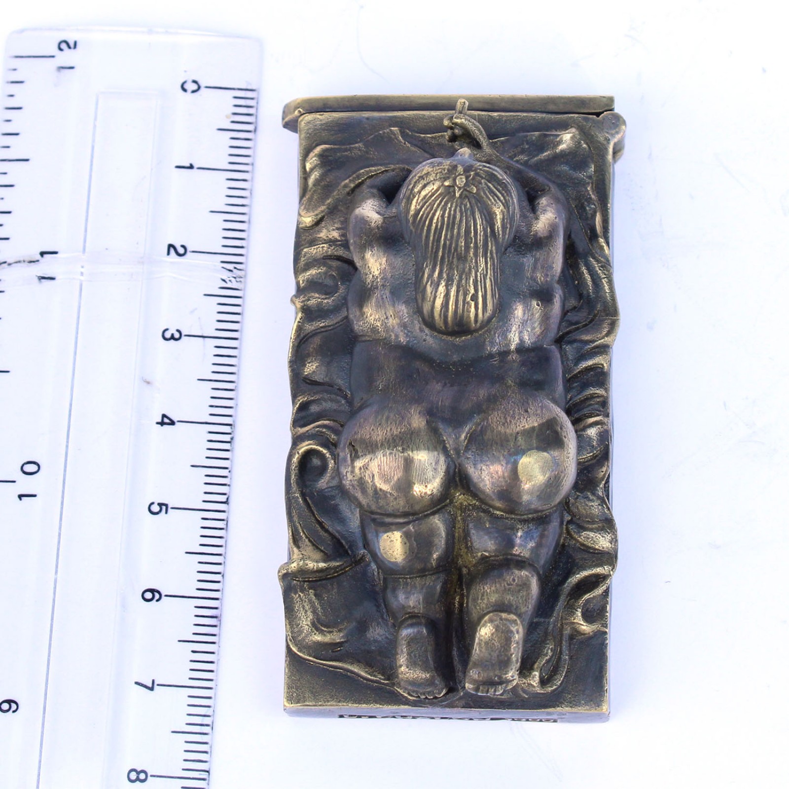 Photo of Brass Sculptural Smoking Nude Lady Vesta Match Safe