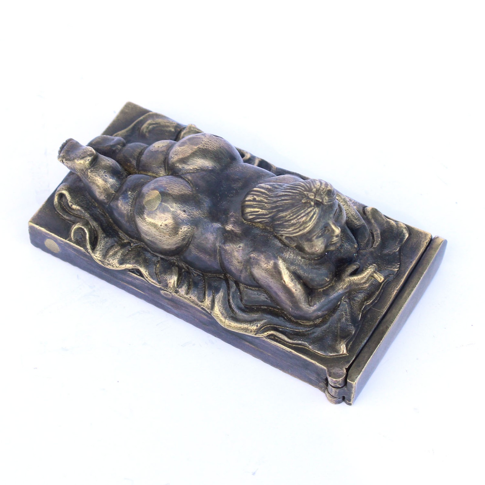 Photo of Brass Sculptural Smoking Nude Lady Vesta Match Safe
