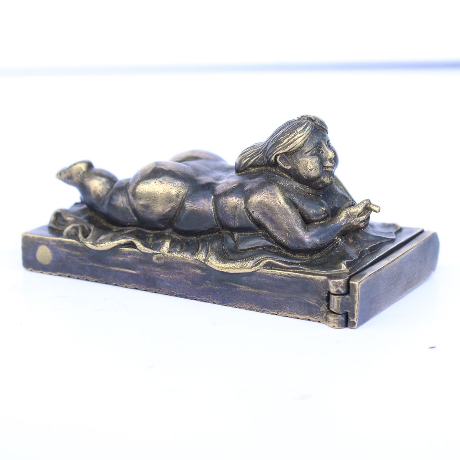Photo of Brass Sculptural Smoking Nude Lady Vesta Match Safe