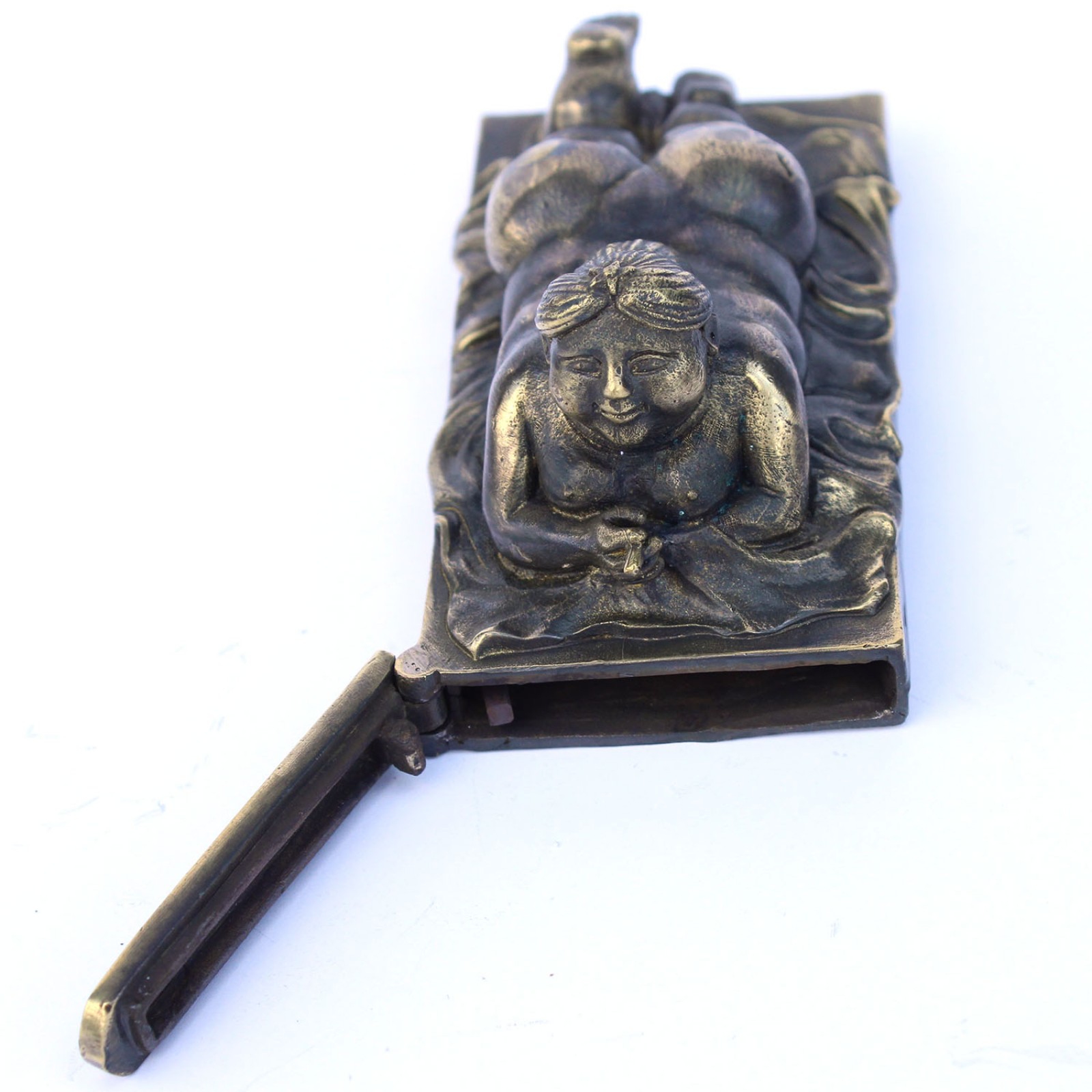 Photo of Brass Sculptural Smoking Nude Lady Vesta Match Safe