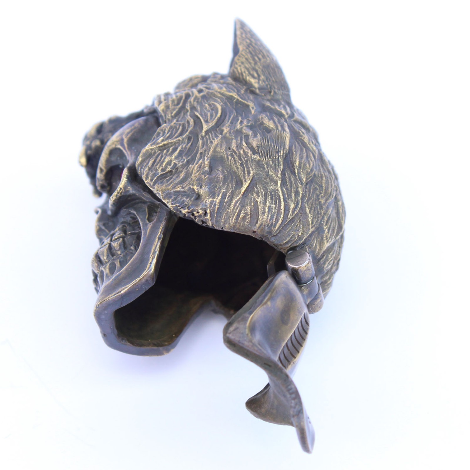 Photo of Brass Skull with Wolf Snuff Container Vesta Match Safe