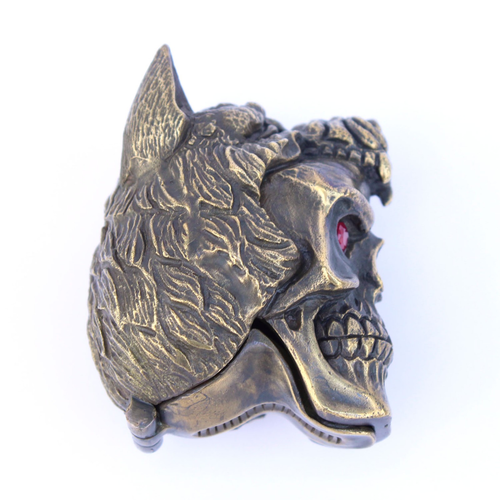 Photo of Brass Skull with Wolf Snuff Container Vesta Match Safe