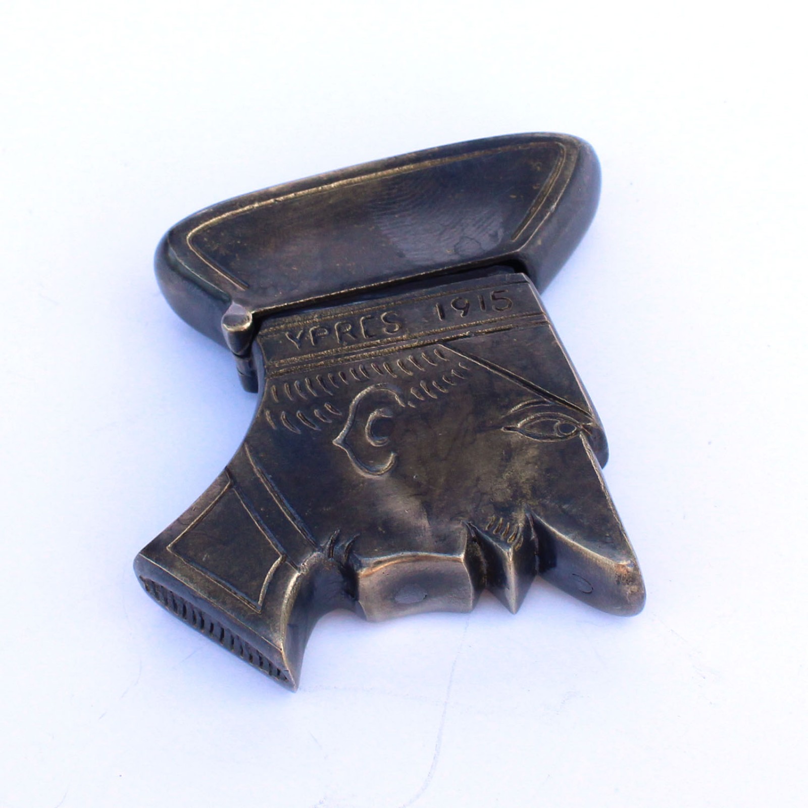 Photo of Brass WW1 Soldier YPRES 1915 Trench Art Man Vesta Case Match Safe