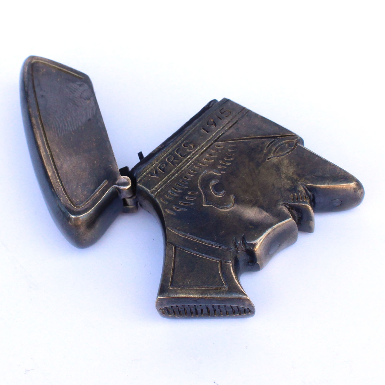 Photo of Brass WW1 Soldier YPRES 1915 Trench Art Man Vesta Case Match Safe