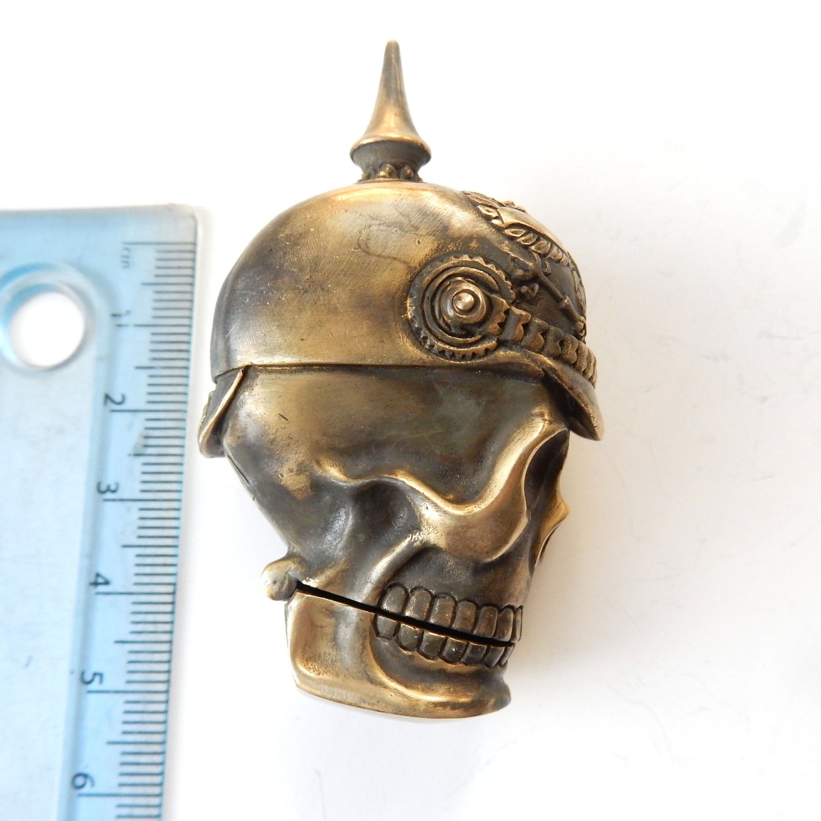 Photo of Brass Warrior Skull Vesta Match Safe