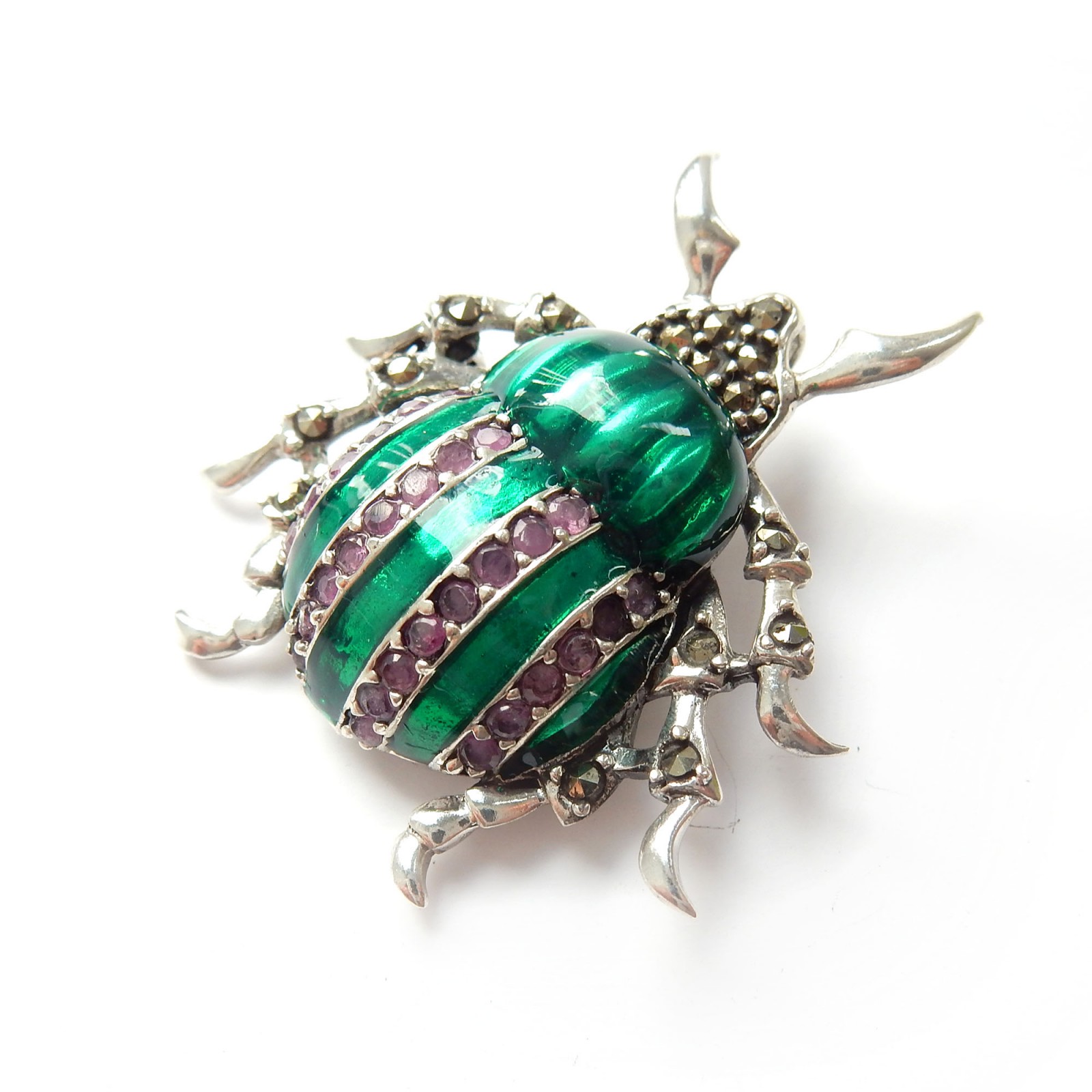 Photo of Enamel Ruby Scarab Beetle Bug Brooch Pendant Sterling Silver Insect Jewelery