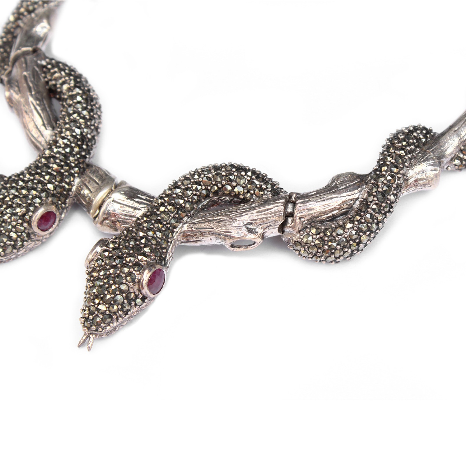 Photo of Exceptional Chunky Sterling Silver Marcasite Snake Collar & Earrings