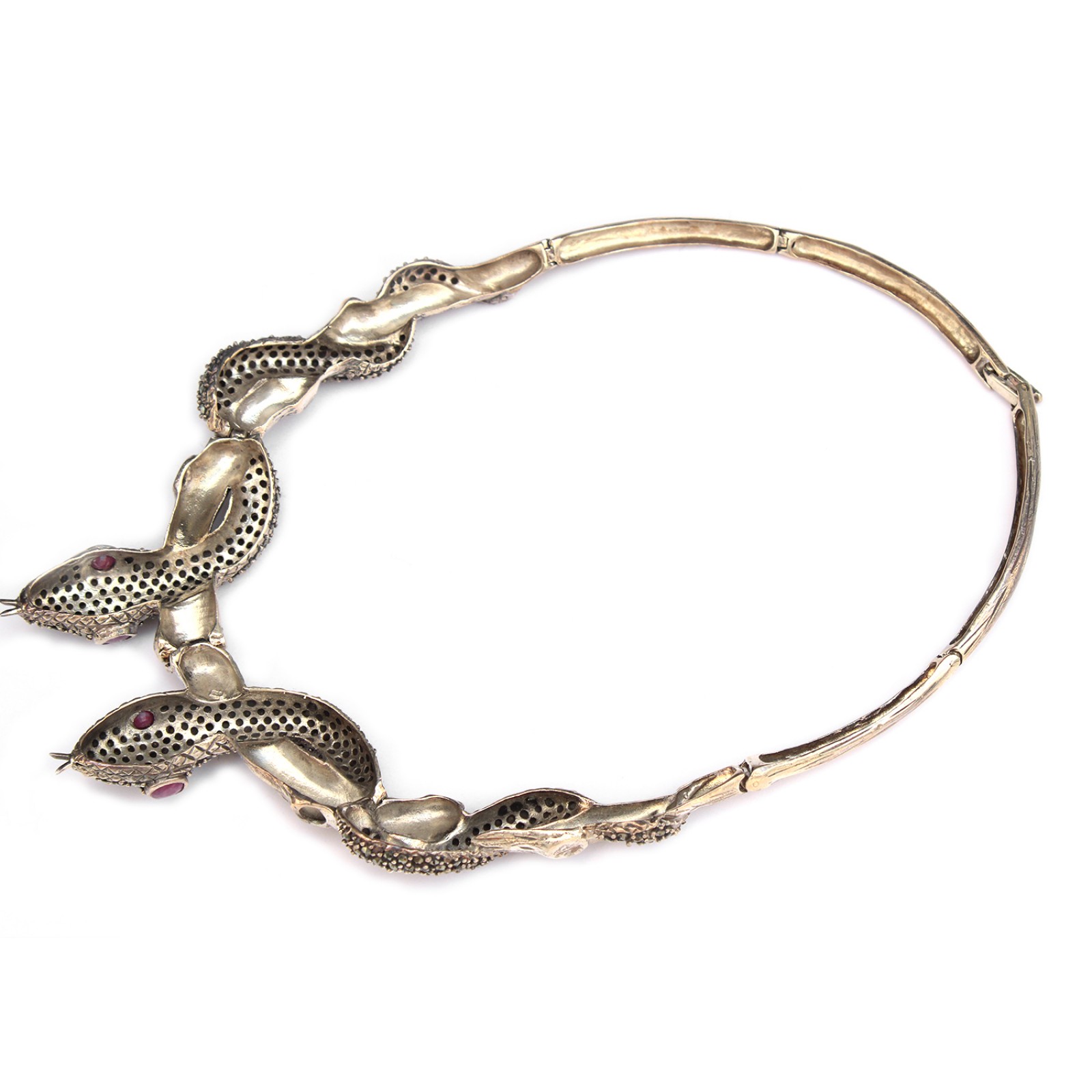 Photo of Exceptional Chunky Sterling Silver Marcasite Snake Collar & Earrings