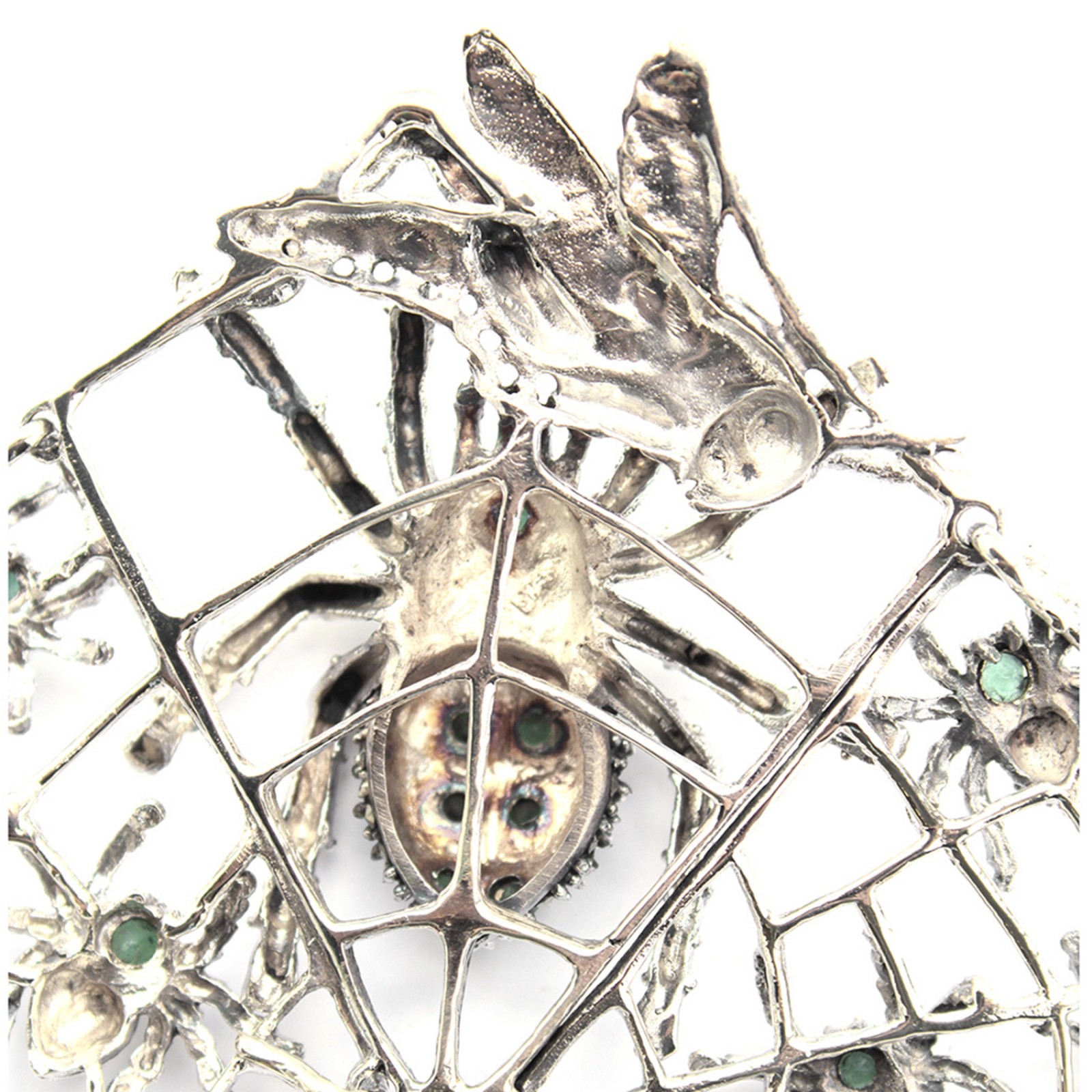 Photo of Exceptional Sterling Silver Emerald Marcasite Collar Necklace with Spider Earrings