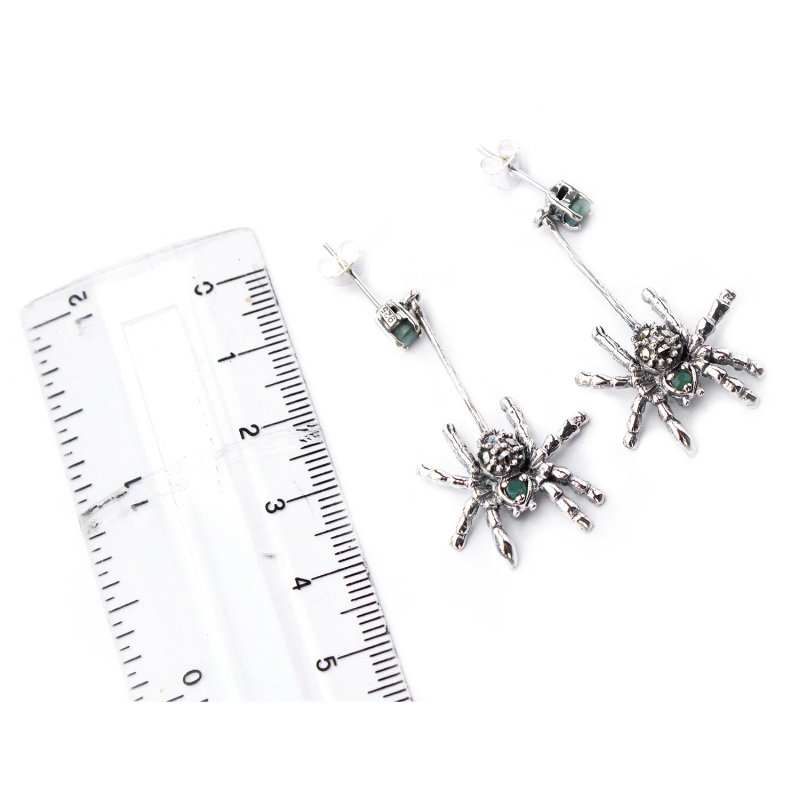 Photo of Exceptional Sterling Silver Emerald Marcasite Collar Necklace with Spider Earrings