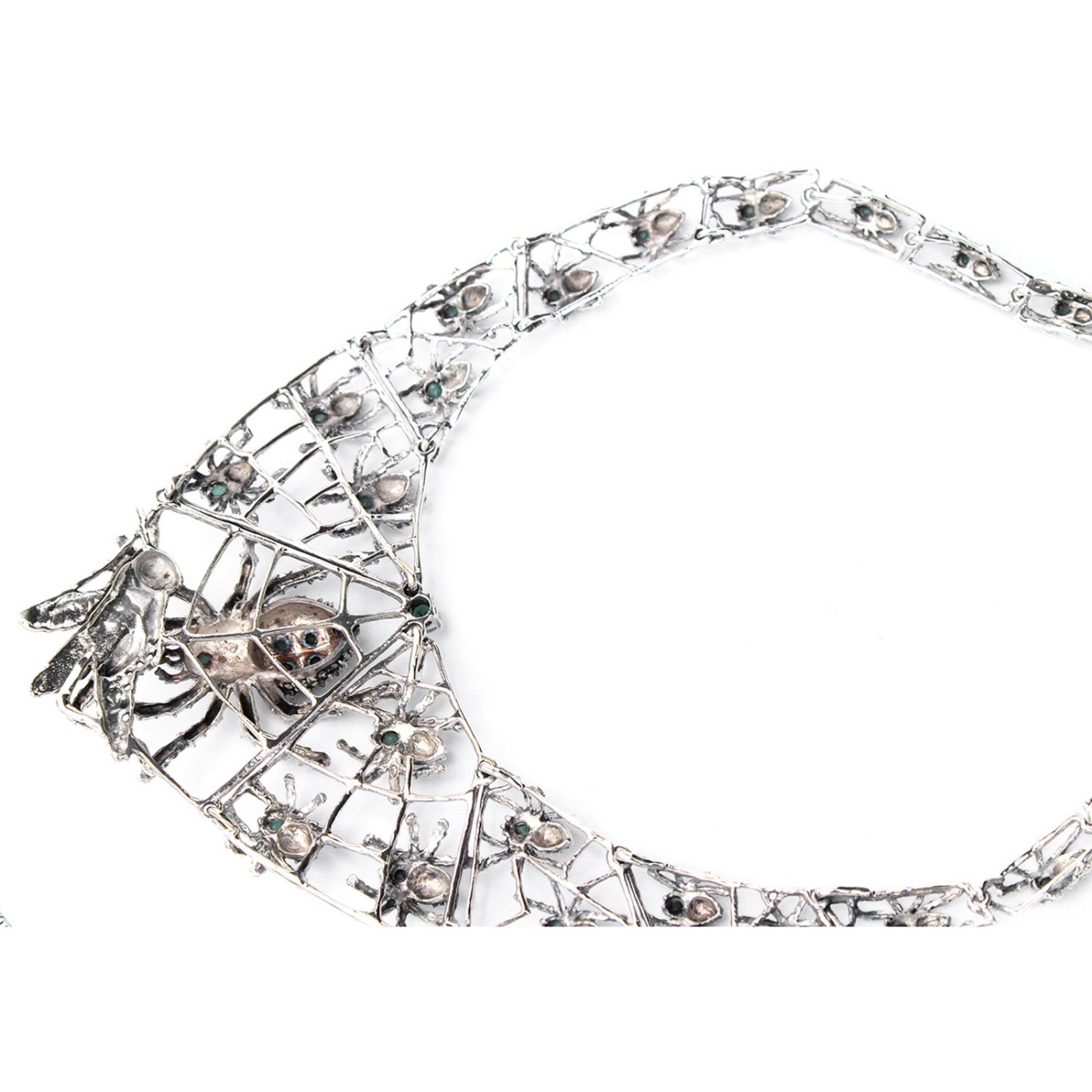 Photo of Exceptional Sterling Silver Emerald Marcasite Collar Necklace with Spider Earrings
