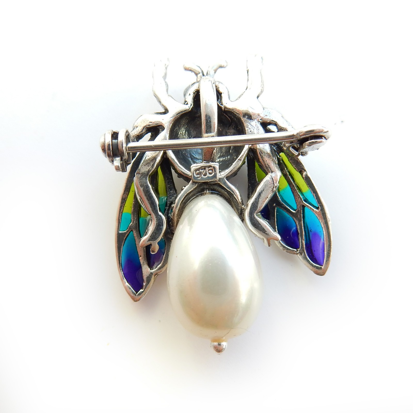 Photo of Freshwater Pearl Wasp Pendant Plique a Jour Enamel Solid Silver