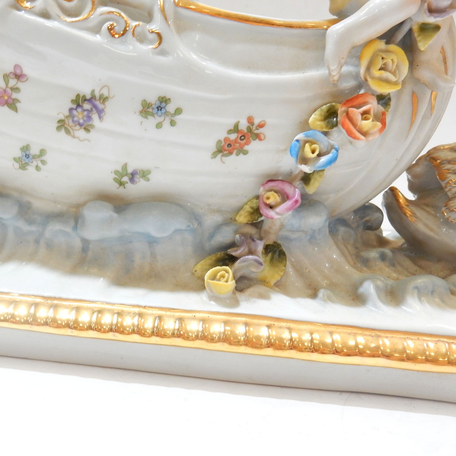 Photo of German Porcelain Cherub Putti Swan Chariot Trinket