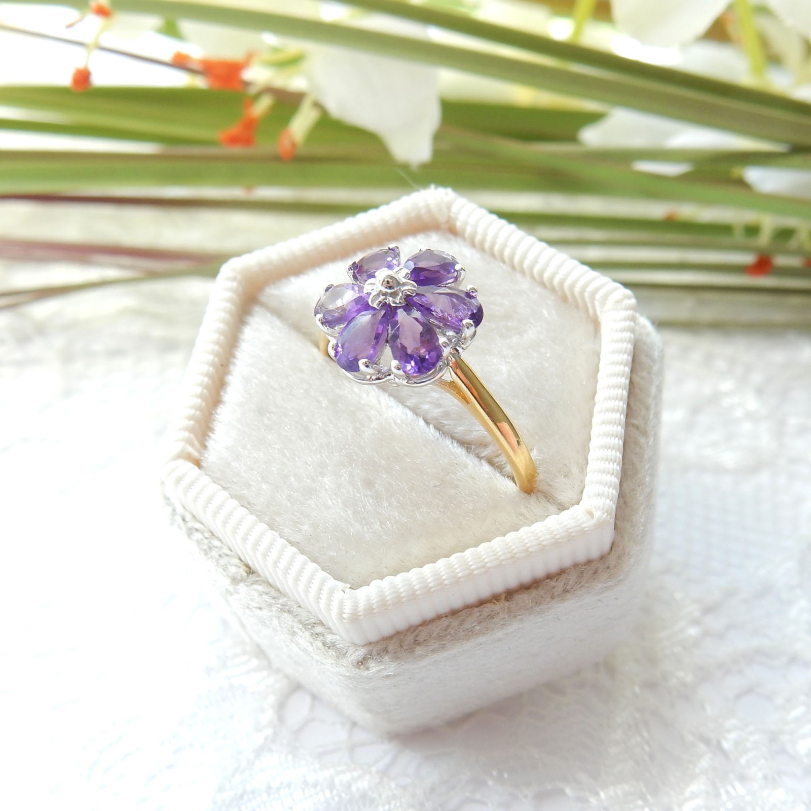 925 Sterling Silver Real Amethyst Gemstone Ring Size 7 1/4