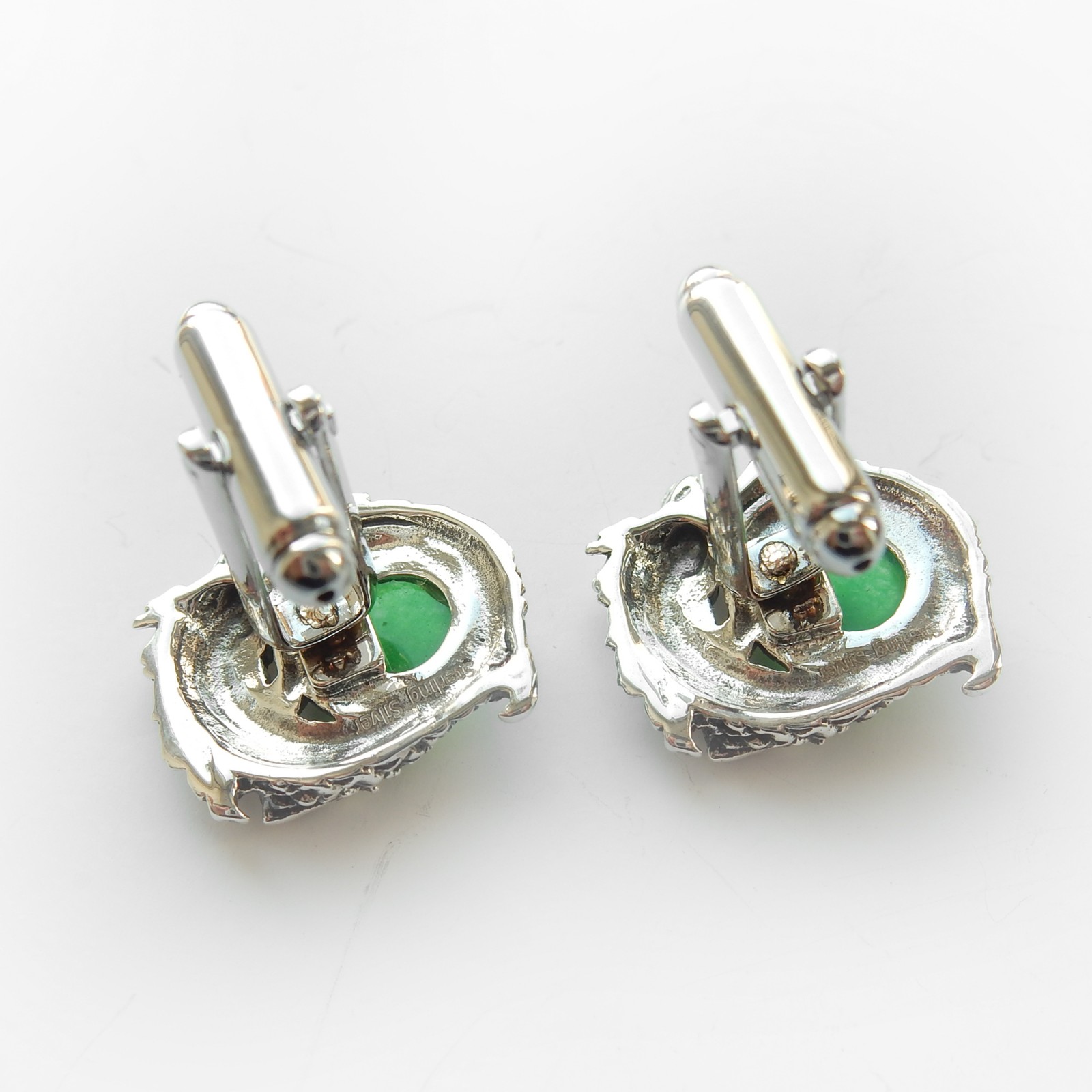 Photo of Jade Cabochon Dragon Ruby Sterling Silver Cufflinks