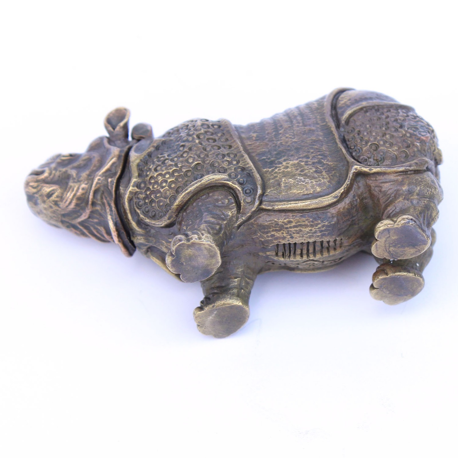 Photo of Large Brass Rhino Vesta Match Safe Snuff Box