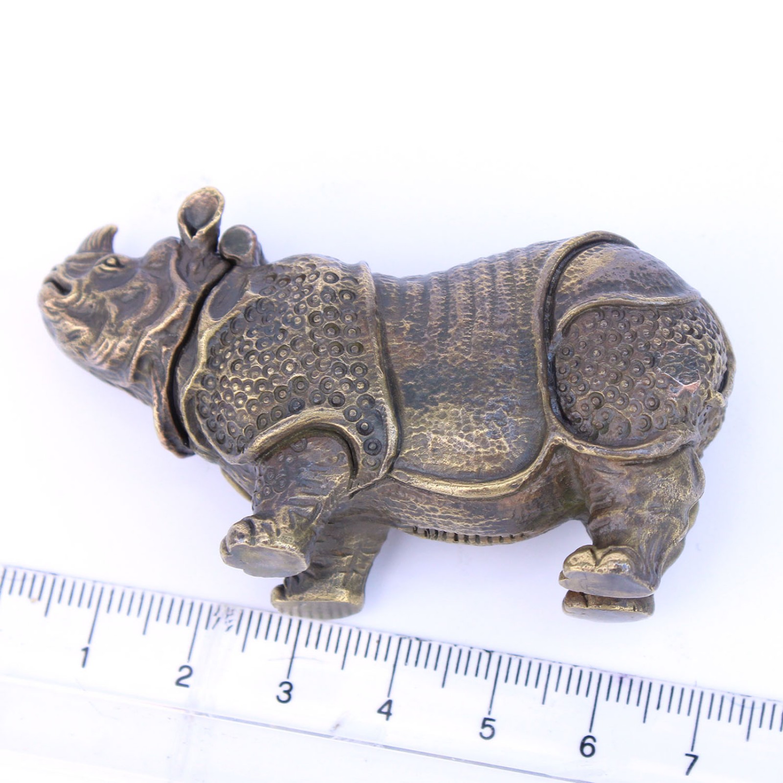 Photo of Large Brass Rhino Vesta Match Safe Snuff Box