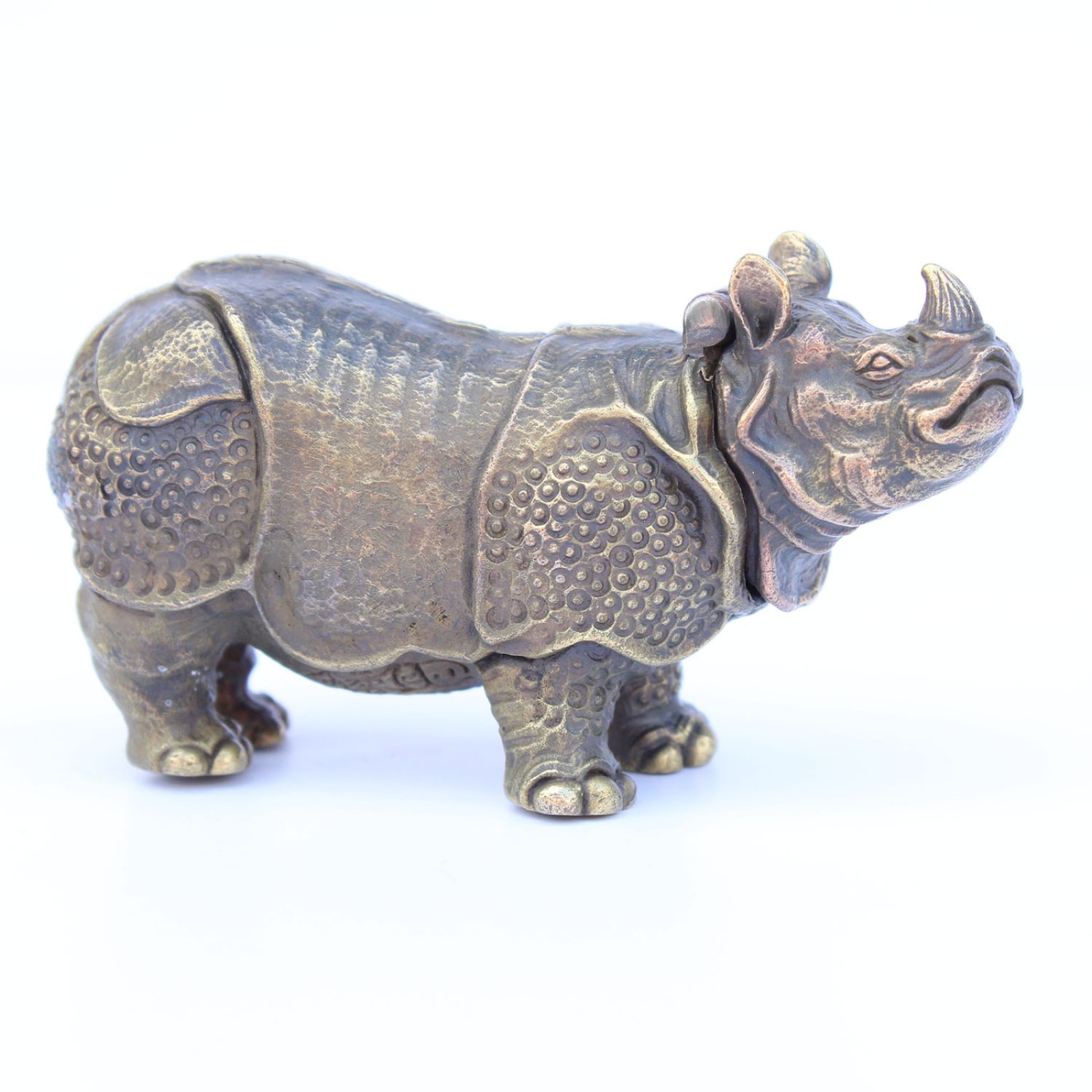 Photo of Large Brass Rhino Vesta Match Safe Snuff Box