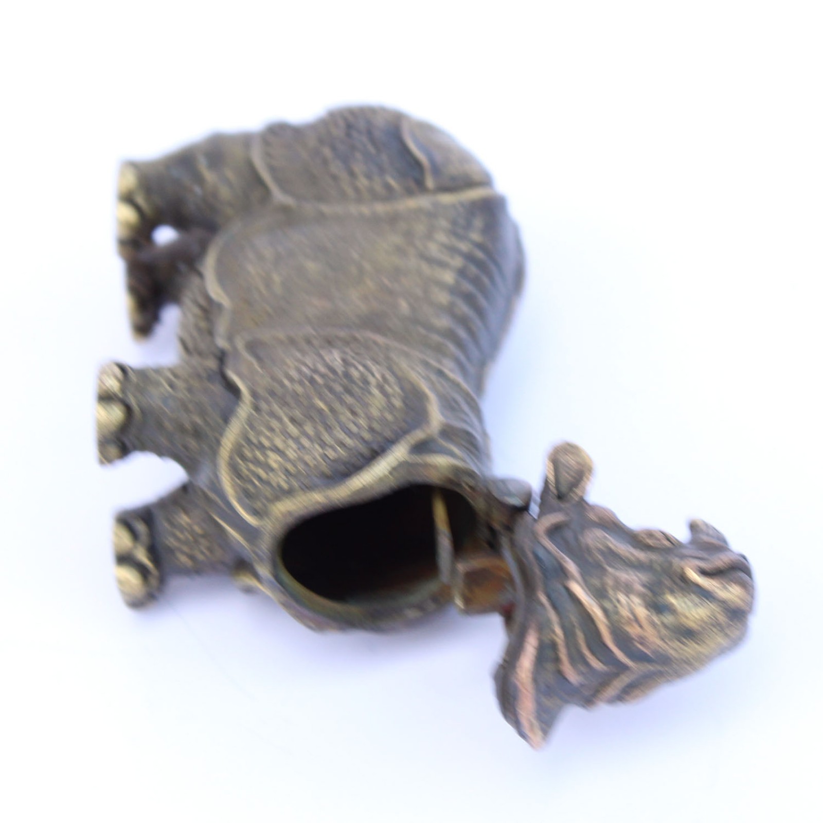 Photo of Large Brass Rhino Vesta Match Safe Snuff Box