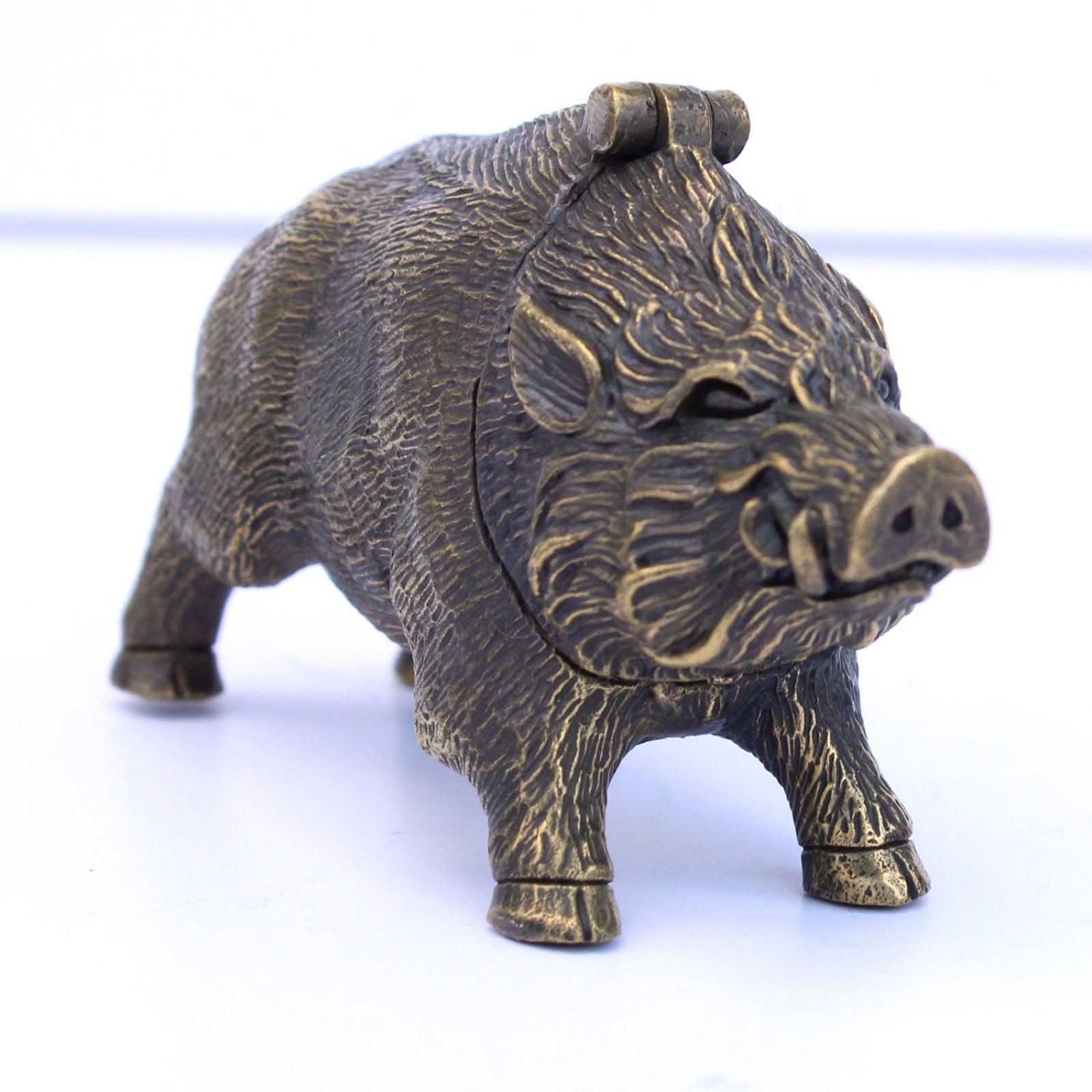 Photo of Large Brass Sculptural Wild Boar Snuff Container Vesta Match Safe