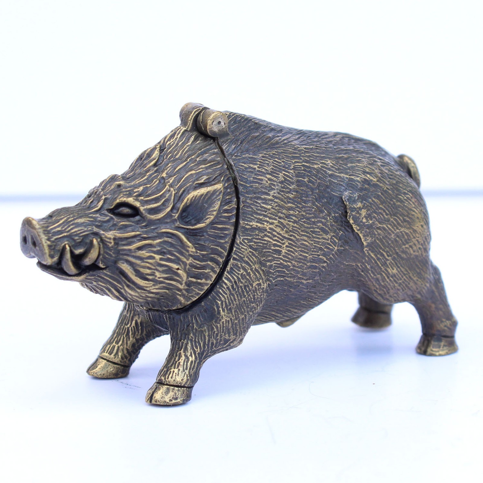 Photo of Large Brass Sculptural Wild Boar Snuff Container Vesta Match Safe