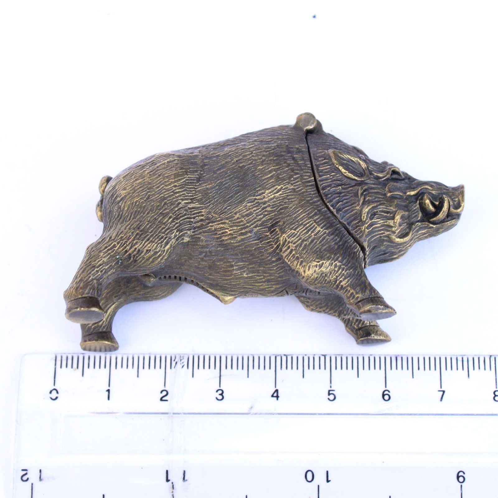 Photo of Large Brass Sculptural Wild Boar Snuff Container Vesta Match Safe
