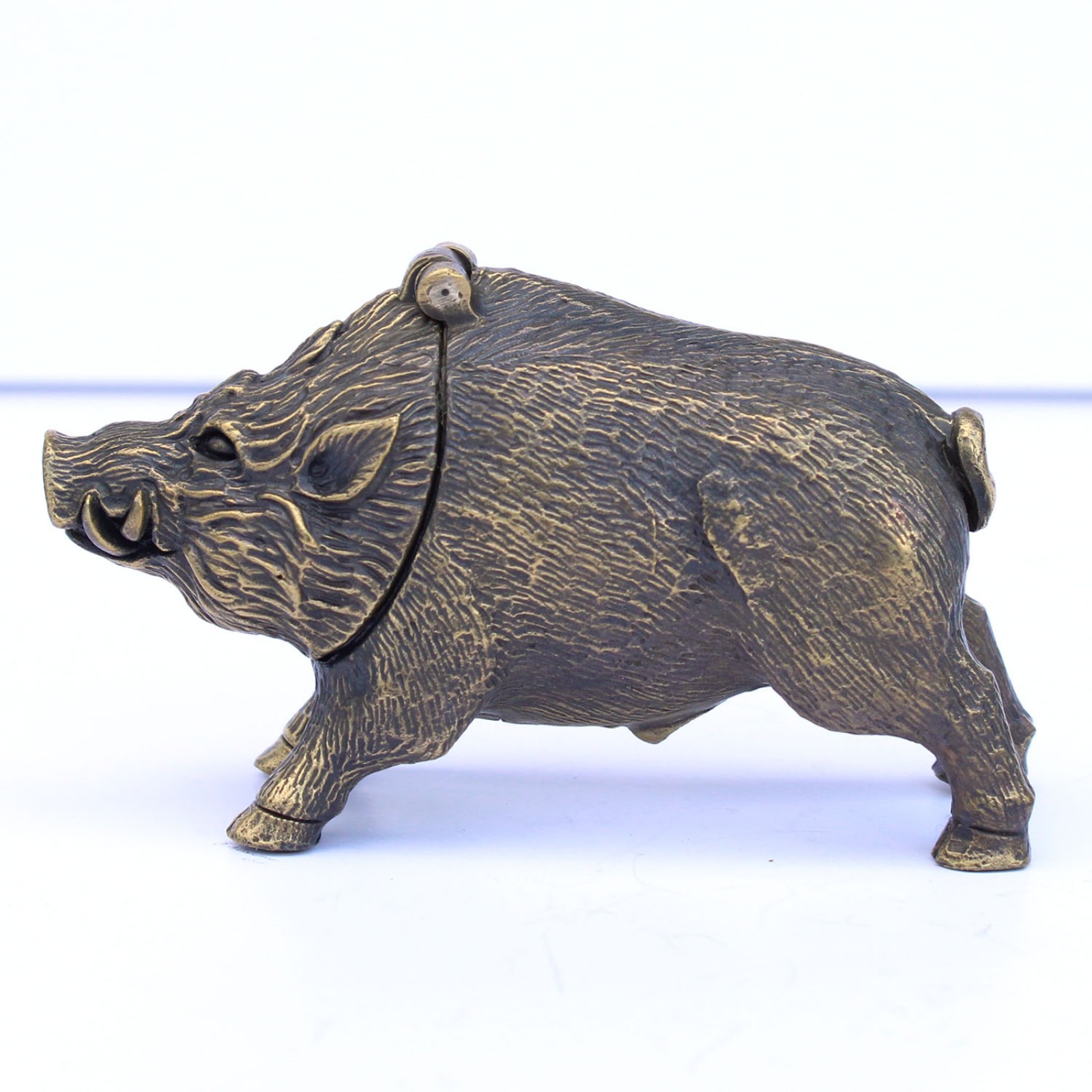 Photo of Large Brass Sculptural Wild Boar Snuff Container Vesta Match Safe