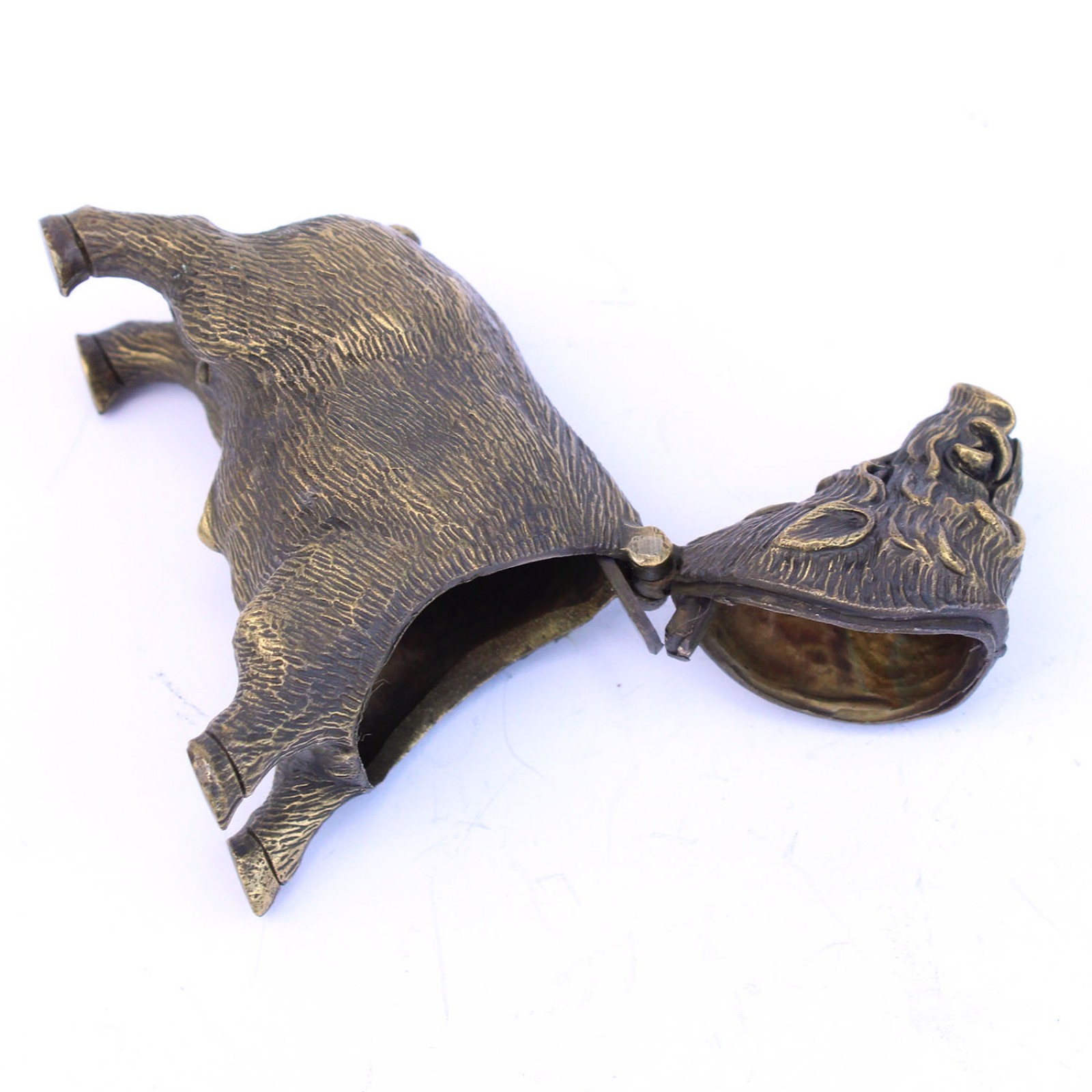 Photo of Large Brass Sculptural Wild Boar Snuff Container Vesta Match Safe