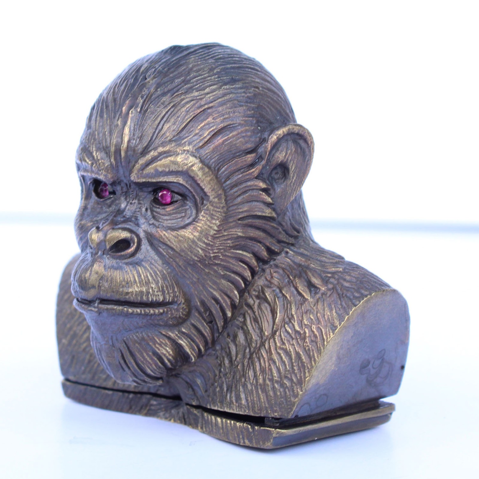 Photo of Large Figural Brass & Ruby Gorilla Ape Vesta Match Safe