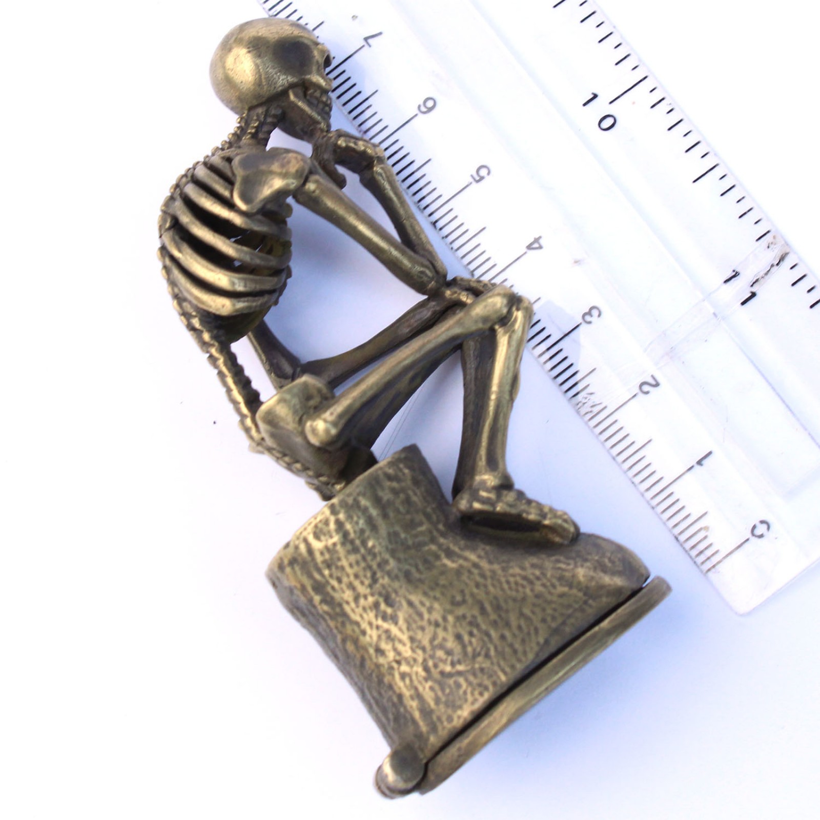 Photo of Large Sculptural Brass Skeleton Vesta Match Safe Signed Milo
