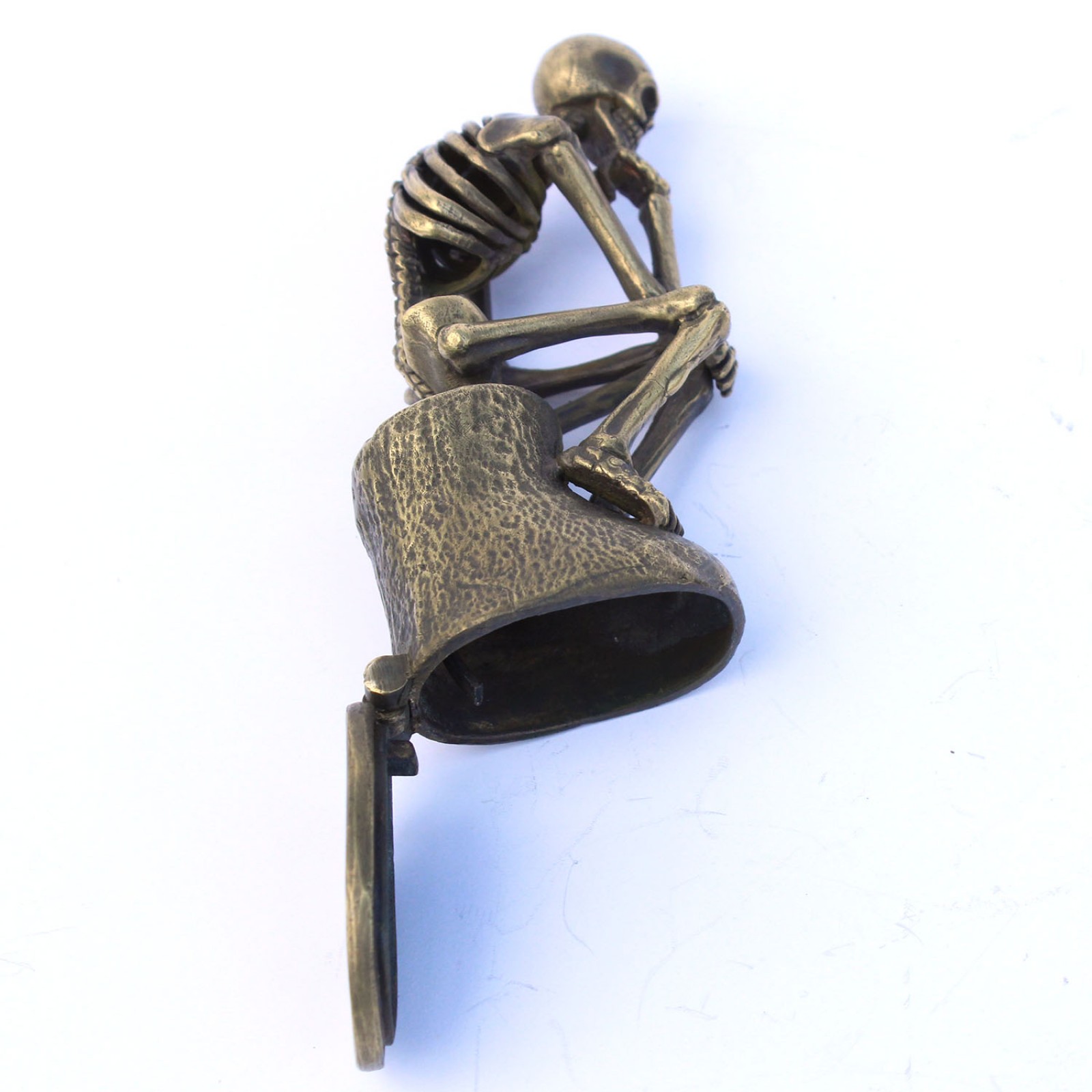Photo of Large Sculptural Brass Skeleton Vesta Match Safe Signed Milo
