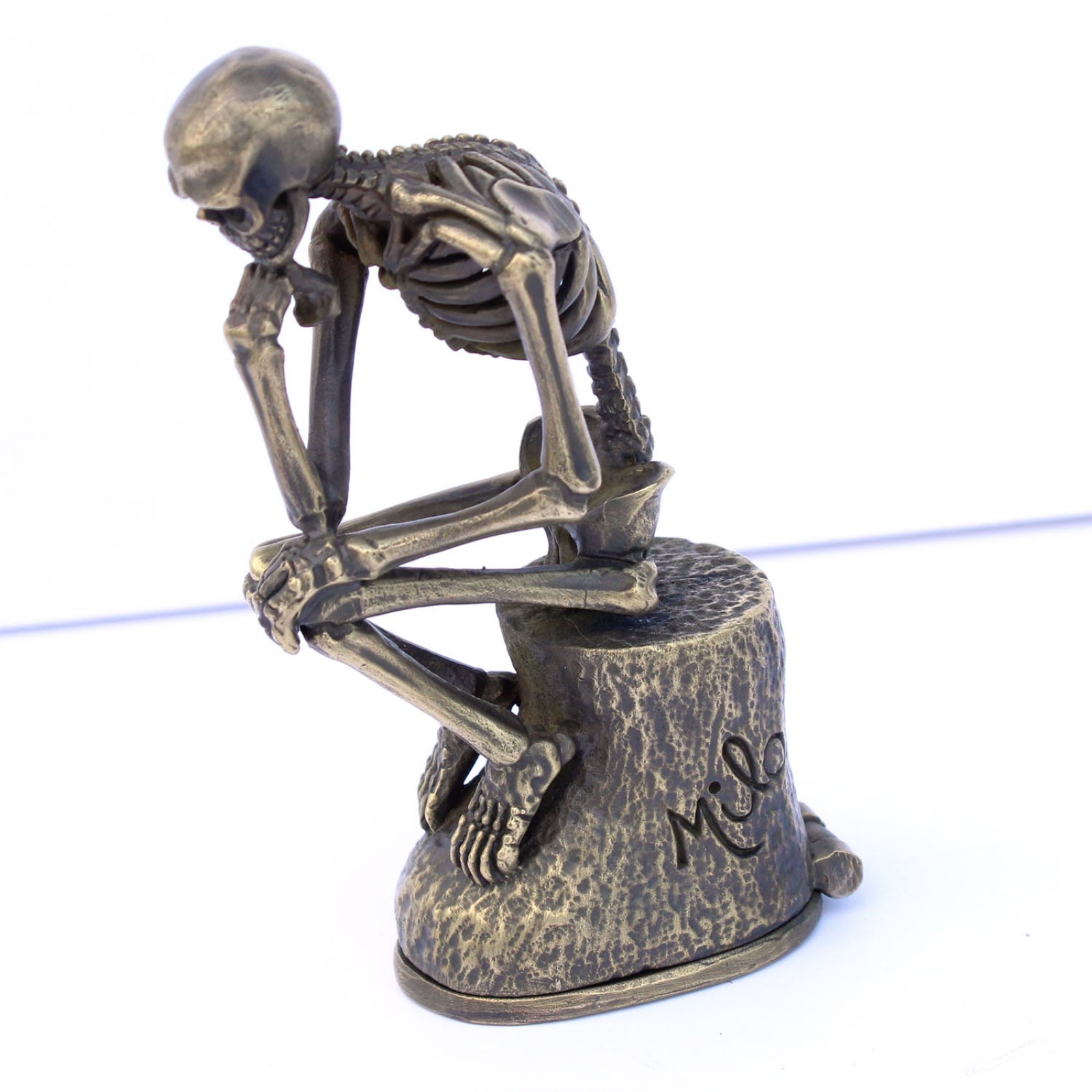 Photo of Large Sculptural Brass Skeleton Vesta Match Safe Signed Milo
